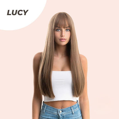 JBEXTENSION 24 Inches Nature Straight Ombre Light Brown Wig With Bangs LUCY Alexwigs