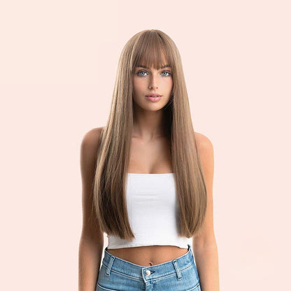 JBEXTENSION 24 Inches Nature Straight Ombre Light Brown Wig With Bangs LUCY Alexwigs