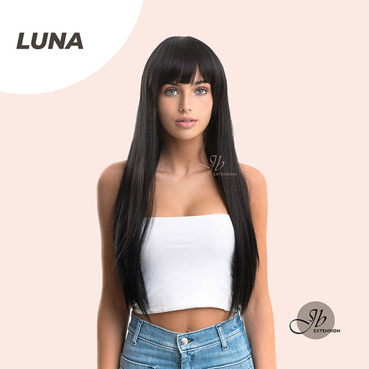 JBEXTENSION 24 Inches Long Straight Jet Black Wig With Bangs LUNA Alexwigs