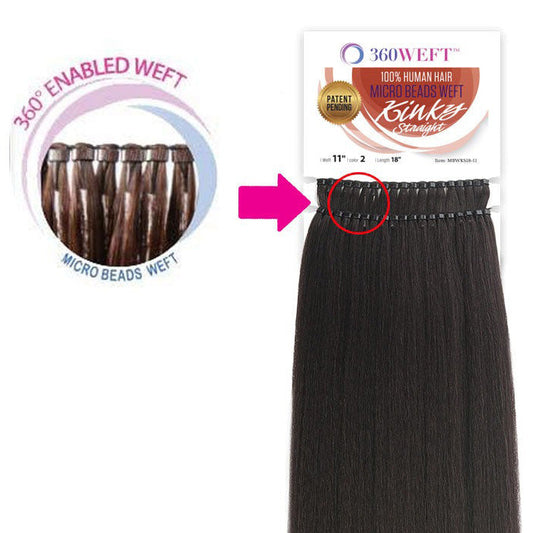 New Born Free 360 Weft 100% Human Hair Micro Beads Weft Weave - KINKY STRAIGHT 18" Alexwigs
