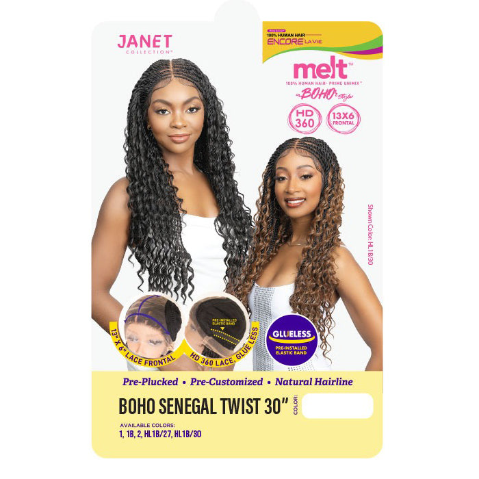 Janet Collection Melt Human Hair Blend Glueless 360 HD 13x6 Lace Front Wig - BOHO SENEGAL TWIST 30" Alexwigs