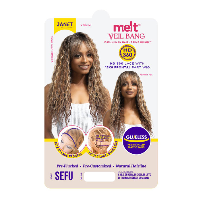 Janet Collection Melt Veil Bang Glueless 100% Human Hair Blend HD 360 Lace 13x6 Front Wig - SEFU Alexwigs