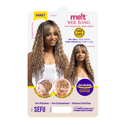 Janet Collection Melt Veil Bang Glueless 100% Human Hair Blend HD 360 Lace 13x6 Front Wig - SEFU Alexwigs