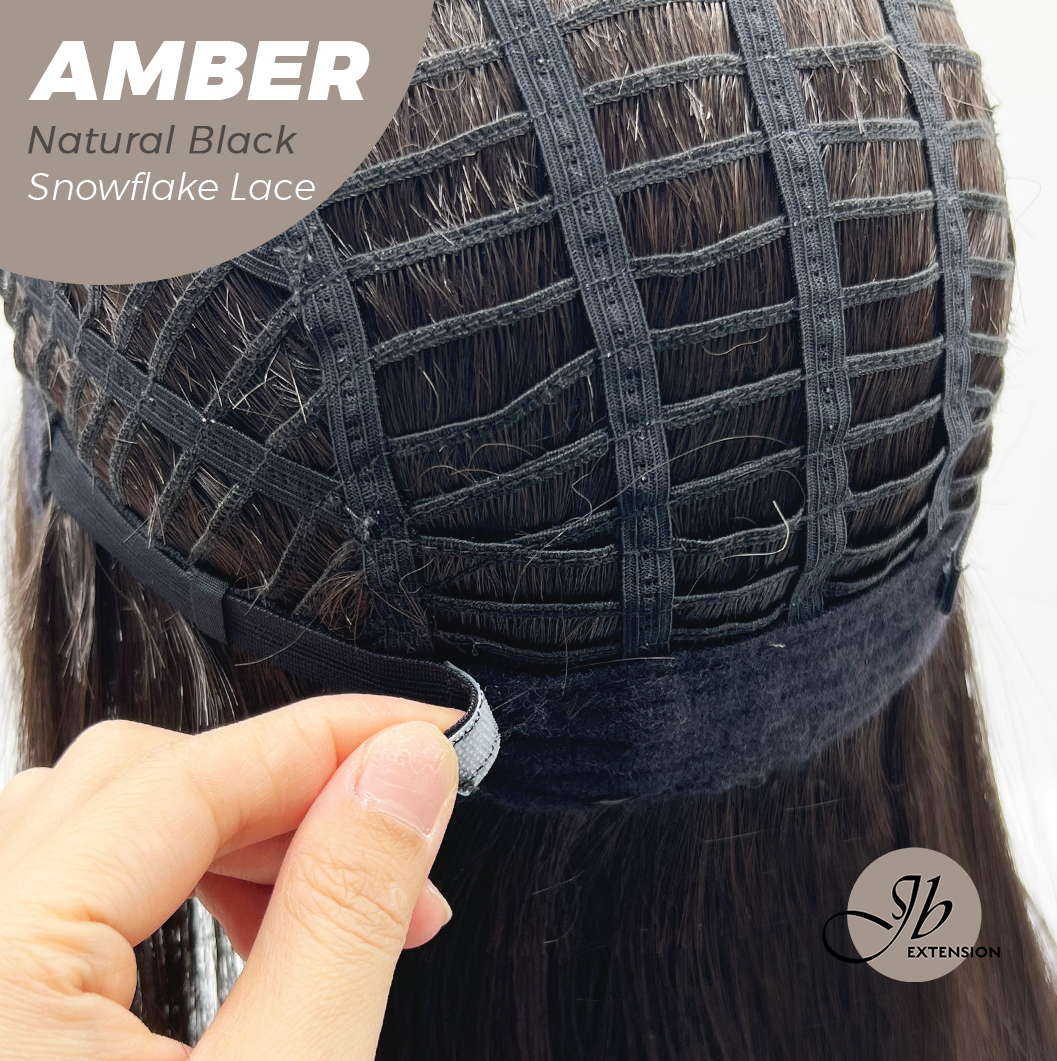 JBEXTENSION 21 Inches Straight Natural Black Pre-Cut T Part Snowflake Lace Frontlace Glueless Wig AMBER NATURAL BLACK【BENDY EAR TABS】 Alexwigs