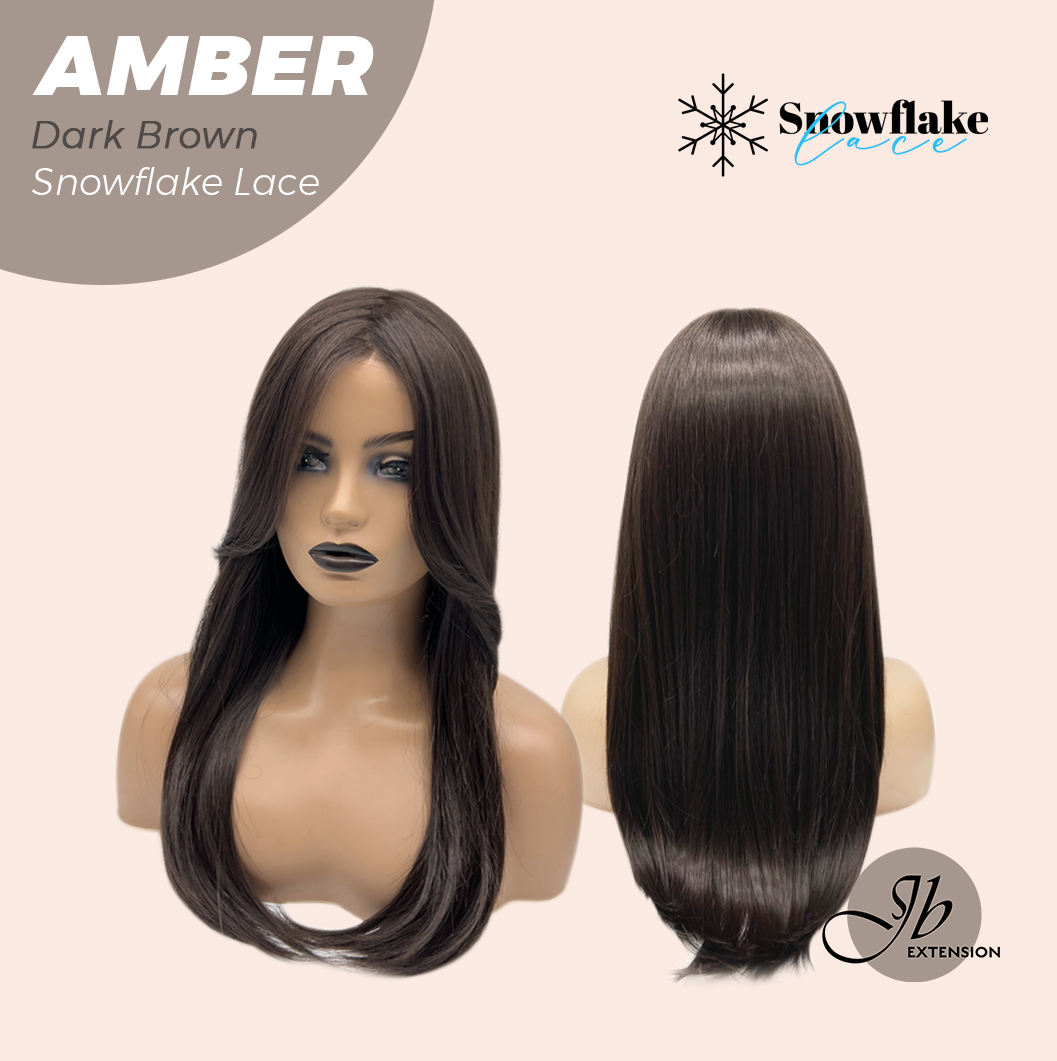 [PRE-ORDER] JBEXTENSION 21 Inches Straight Dark Brown Pre-Cut T Part Snowflake Lace Frontlace Glueless Wig AMBER DARK BROWN【BENDY EAR TABS】 Alexwigs