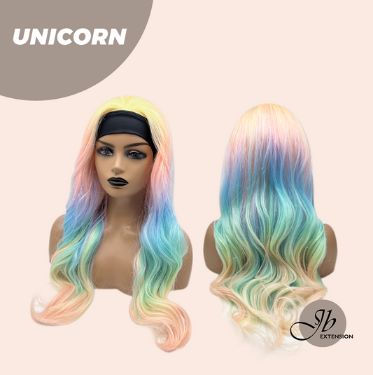 JBEXTENSION 26 Inches Curly Rainbow Color with Tinsel Halloween Style Headband Wig UNICORN Alexwigs