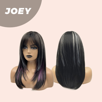 JBEXTENSION 20 Inches Wolf Cut Black With Pink Silver Highlight Wig JOEY Alexwigs