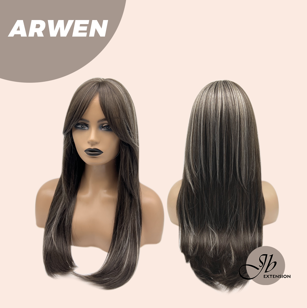 JBEXTENSION 24 Inches Dark Brown with Grey Highlight Wig ARWEN Alexwigs