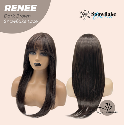 JBEXTENSION 21 Inches Dark Brown Pre-Cut T Part Snowflake Lace Frontlace Glueless Wig RENEE DARK BROWN【BENDY EAR TABS】 Alexwigs