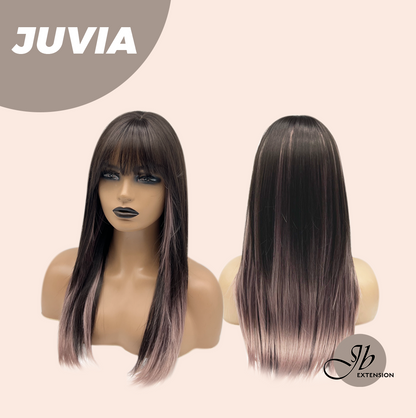 JBEXTENSION 22 Inches Straight Dark Brown with Purple Wig with Bangs JUVIA Alexwigs