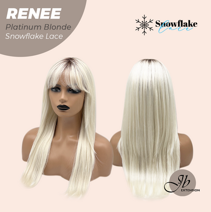 JBEXTENSION 21 Inches Platinum Blonde Pre-Cut T Part Snowflake Lace Frontlace Glueless Wig RENEE PLATINUM BLONDE【BENDY EAR TABS】 Alexwigs