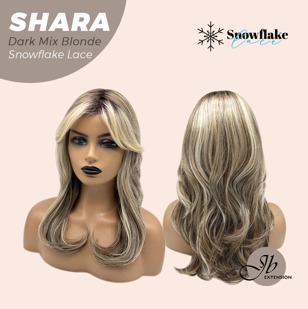 [PRE-ORDER] JBEXTENSION 17 Inches Curly Dark Mix Blonde Pre-Cut T Part Snowflake Lace Frontlace Glueless Wig SHARA DARK MIX BLONDE【BENDY EAR TABS】 Alexwigs