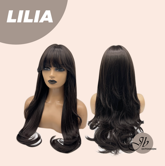 JBEXTENSION 26 Inches Long Curly Midnight Brown( Black/Brown) Wig with Bangs LILIA Alexwigs