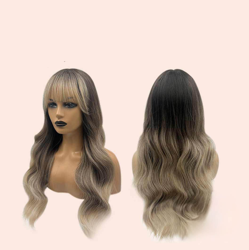 JBEXTENSION 25 Inches Balayage With Dark Root Curly Wig With Bangs DELLA Alexwigs