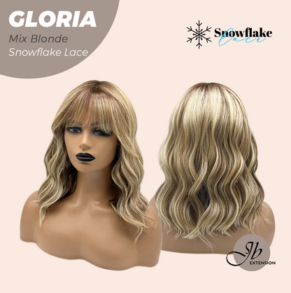 [PRE-ORDER] JBEXTENSION 14 Inches Curly Mix Blonde Wig with Bangs Pre-Cut T Part Snowflake Lace Frontlace Glueless Wig GLORIA MIX BLONDE Alexwigs