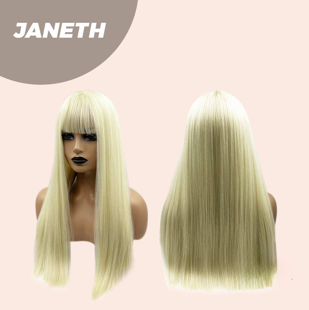 JBEXTENSION 22 Inches Light Blonde Straight Wig With Full Bangs JANETH Alexwigs
