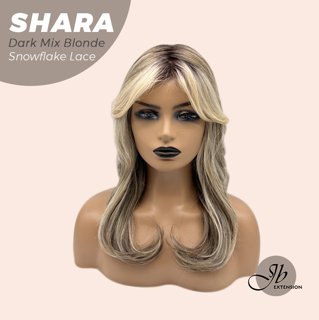 [PRE-ORDER] JBEXTENSION 17 Inches Curly Dark Mix Blonde Pre-Cut T Part Snowflake Lace Frontlace Glueless Wig SHARA DARK MIX BLONDE【BENDY EAR TABS】 Alexwigs