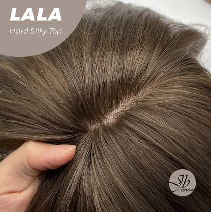 JBEXTENSION 25 Inches Scalpiana Brown with Blonde Highlight 3.5X4 Hard Silky Top Natural Scalp Effect Wig With Bangs LALA Alexwigs