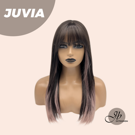 JBEXTENSION 22 Inches Straight Dark Brown with Purple Wig with Bangs JUVIA Alexwigs