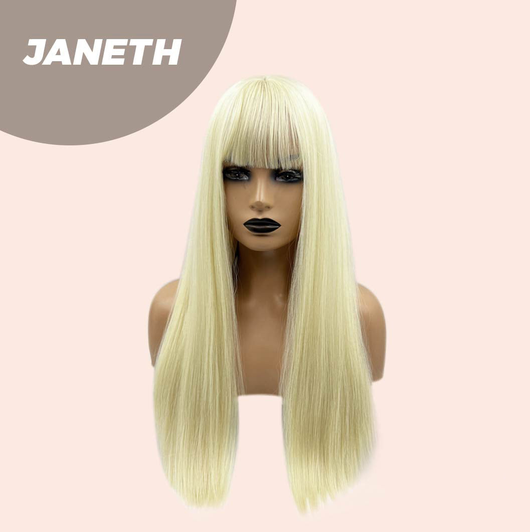 JBEXTENSION 22 Inches Light Blonde Straight Wig With Full Bangs JANETH Alexwigs