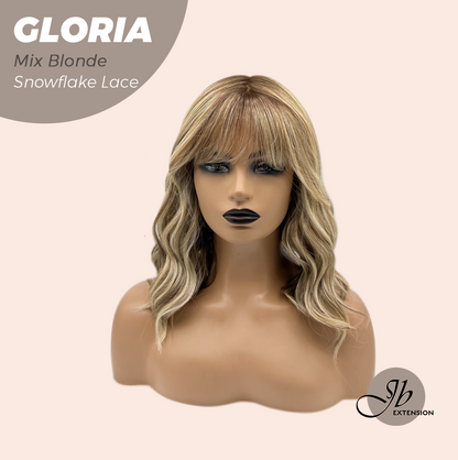 [PRE-ORDER] JBEXTENSION 14 Inches Curly Mix Blonde Wig with Bangs Pre-Cut T Part Snowflake Lace Frontlace Glueless Wig GLORIA MIX BLONDE Alexwigs