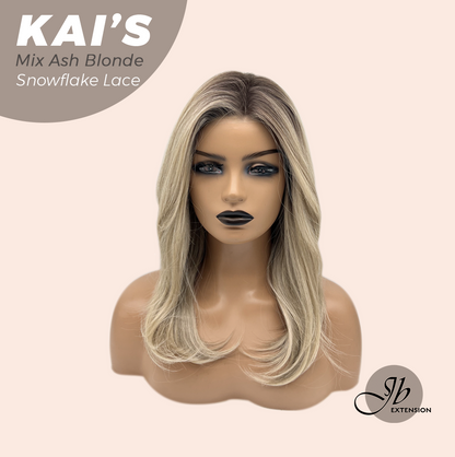 [PRE-ORDER] JBEXTENSION 18 Inches Mix Ash Blonde Pre-Cut Snowflake Lace Frontlace Glueless Wig KAI'S MIX ASH BLONDE【PERMATEASE】【BENDY EAR TABS】 Alexwigs