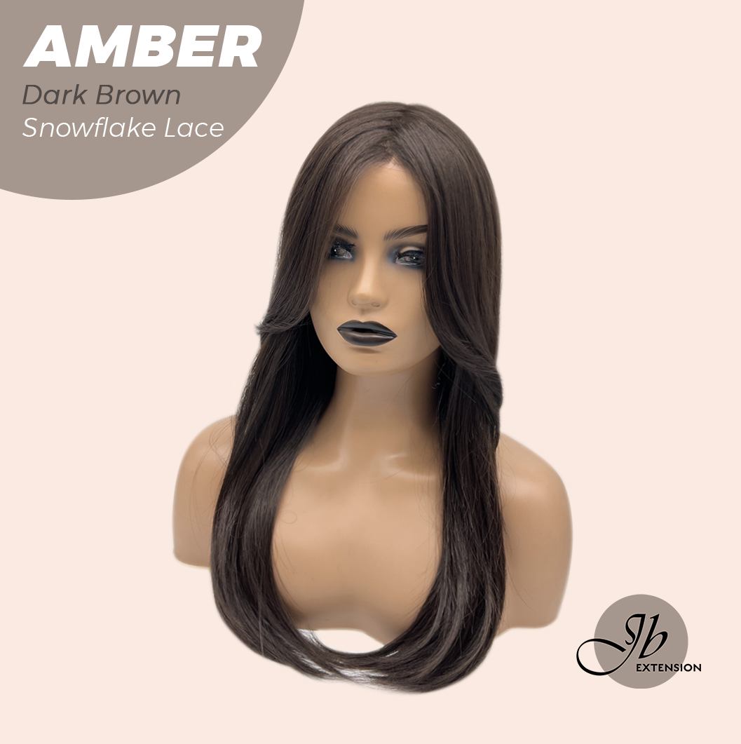 [PRE-ORDER] JBEXTENSION 21 Inches Straight Dark Brown Pre-Cut T Part Snowflake Lace Frontlace Glueless Wig AMBER DARK BROWN【BENDY EAR TABS】 Alexwigs