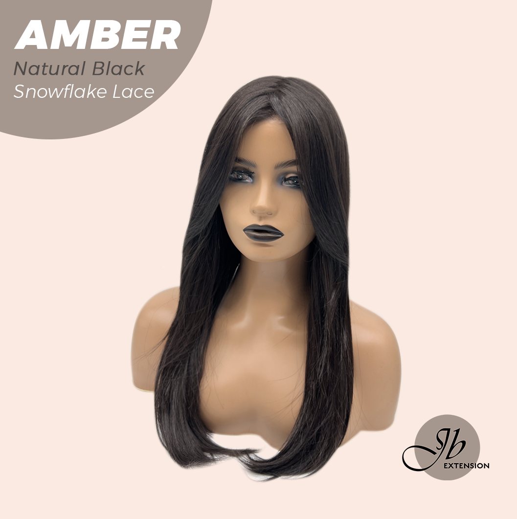 JBEXTENSION 21 Inches Straight Natural Black Pre-Cut T Part Snowflake Lace Frontlace Glueless Wig AMBER NATURAL BLACK【BENDY EAR TABS】 Alexwigs