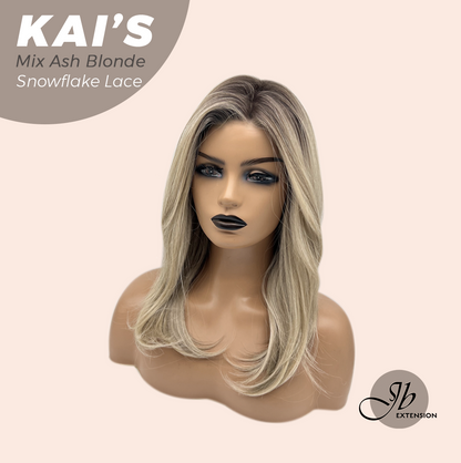 [PRE-ORDER] JBEXTENSION 18 Inches Mix Ash Blonde Pre-Cut Snowflake Lace Frontlace Glueless Wig KAI'S MIX ASH BLONDE【PERMATEASE】【BENDY EAR TABS】 Alexwigs