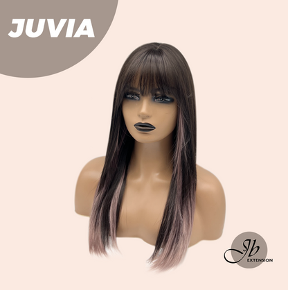 JBEXTENSION 22 Inches Straight Dark Brown with Purple Wig with Bangs JUVIA Alexwigs