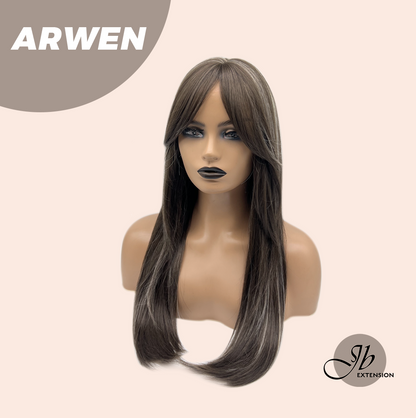 JBEXTENSION 24 Inches Dark Brown with Grey Highlight Wig ARWEN Alexwigs