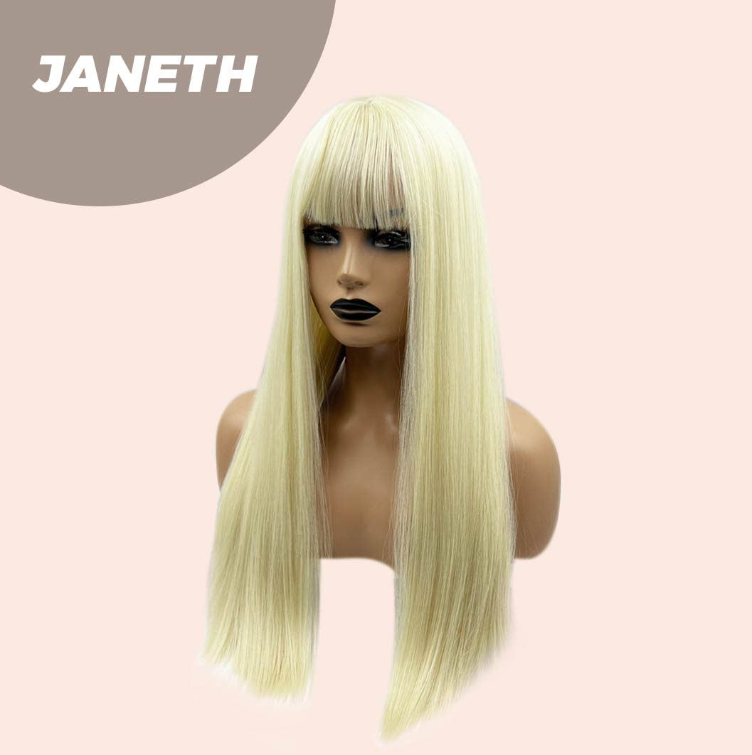 JBEXTENSION 22 Inches Light Blonde Straight Wig With Full Bangs JANETH Alexwigs