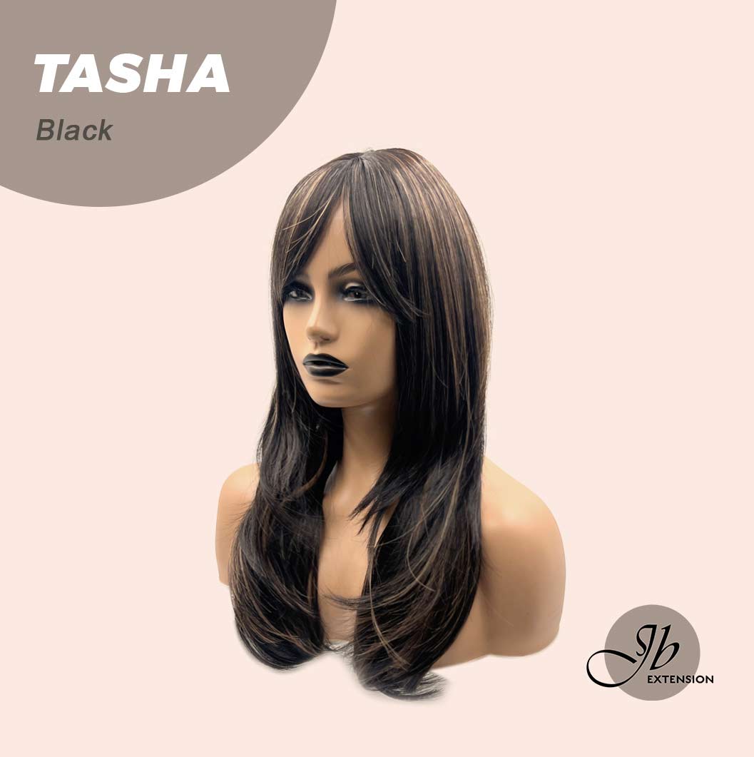 JBEXTENSION 24 Inches Wolf Cut Black Women Wig With Bangs TASHA BLACK Alexwigs
