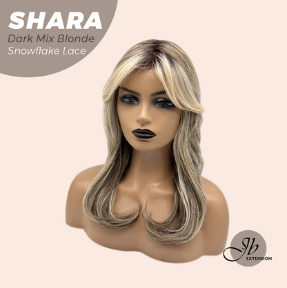 [PRE-ORDER] JBEXTENSION 17 Inches Curly Dark Mix Blonde Pre-Cut T Part Snowflake Lace Frontlace Glueless Wig SHARA DARK MIX BLONDE【BENDY EAR TABS】 Alexwigs