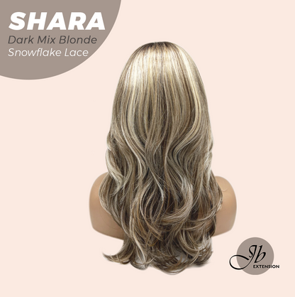 [PRE-ORDER] JBEXTENSION 17 Inches Curly Dark Mix Blonde Pre-Cut T Part Snowflake Lace Frontlace Glueless Wig SHARA DARK MIX BLONDE【BENDY EAR TABS】 Alexwigs
