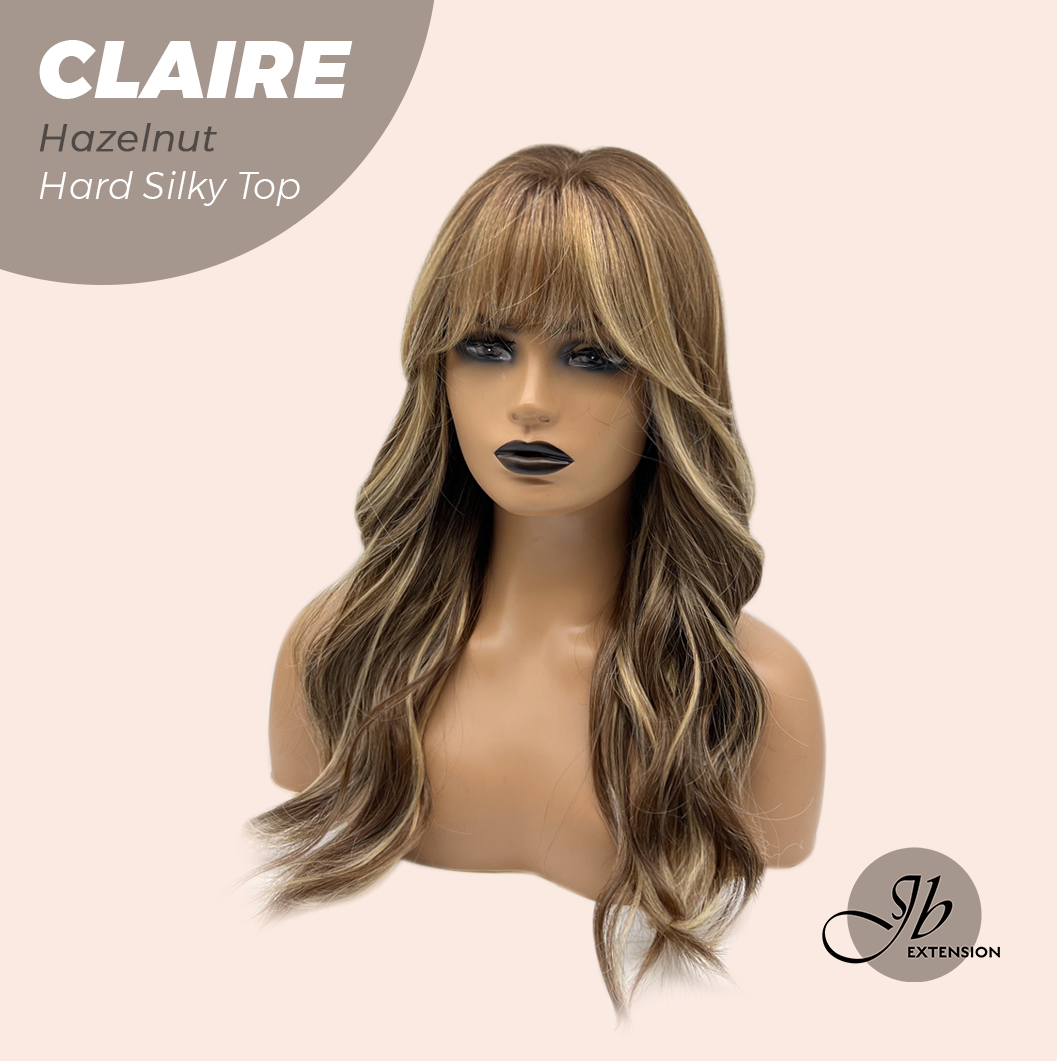 JBEXTENSION 22 Inches Scalpiana Hazelnut 3.5X4 Hard Silky Top Natural Scalp Effect Women Wig With Bangs CLAIRE SILKY TOP HAZELNUT Alexwigs