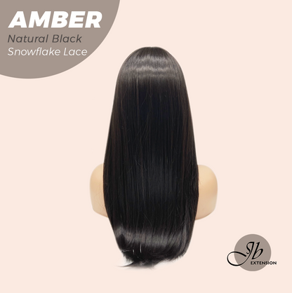 JBEXTENSION 21 Inches Straight Natural Black Pre-Cut T Part Snowflake Lace Frontlace Glueless Wig AMBER NATURAL BLACK【BENDY EAR TABS】 Alexwigs