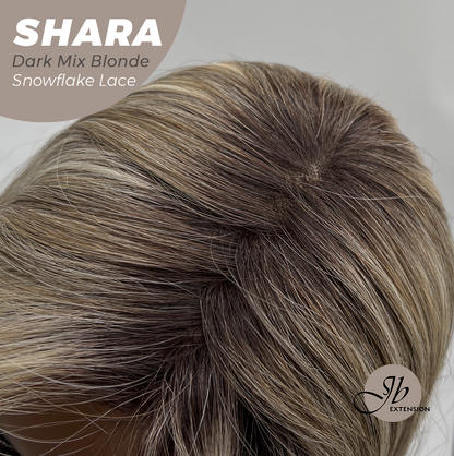 [PRE-ORDER] JBEXTENSION 17 Inches Curly Dark Mix Blonde Pre-Cut T Part Snowflake Lace Frontlace Glueless Wig SHARA DARK MIX BLONDE【BENDY EAR TABS】 Alexwigs