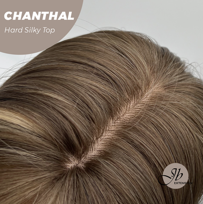 JBEXTENSION 25 Inches Scalpiana Brown with Blonde Highlight 3.5X4 Hard Silky Top Natural Scalp Effect Wig With Bangs CHANTHAL Alexwigs