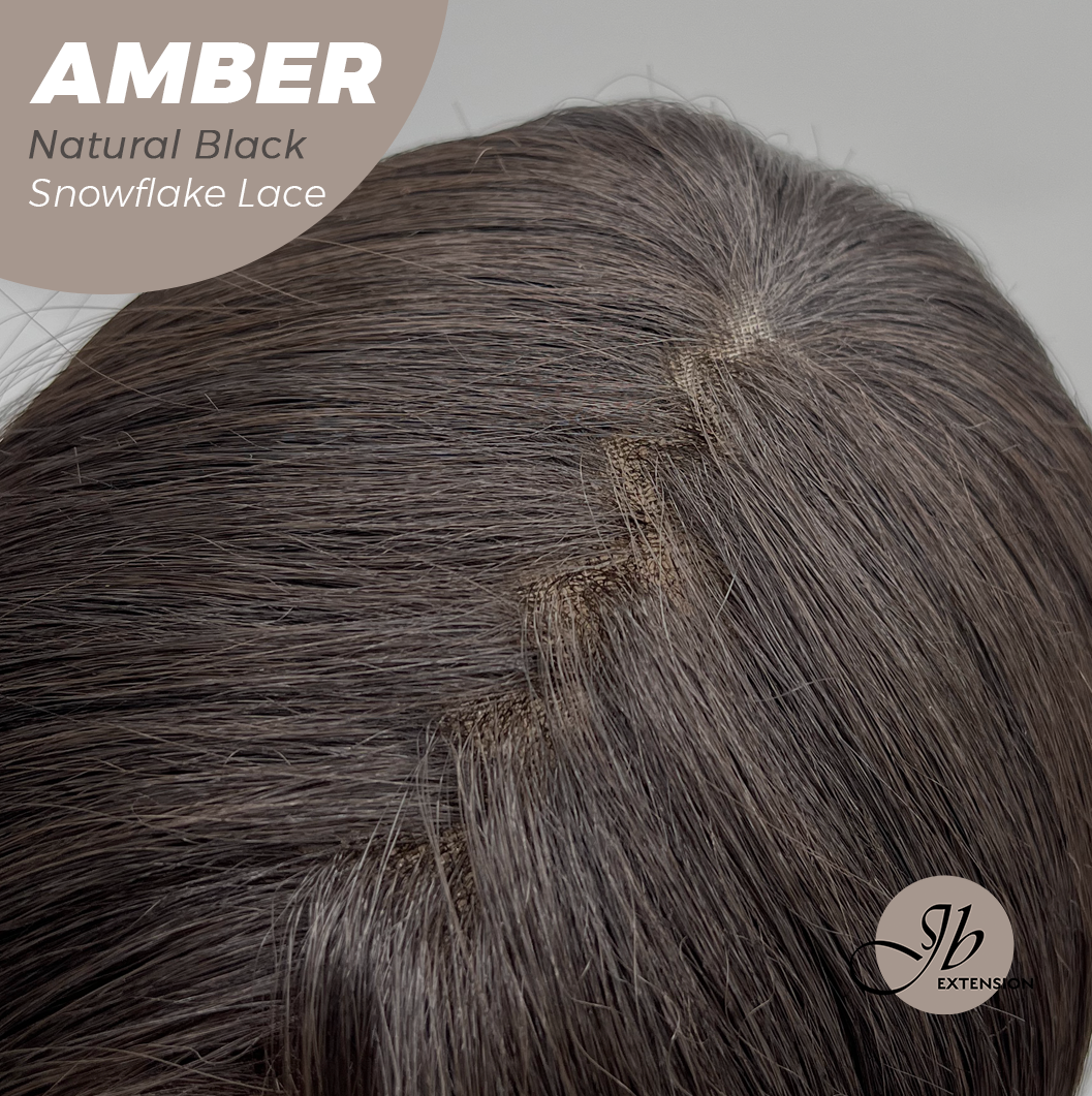 JBEXTENSION 21 Inches Straight Natural Black Pre-Cut T Part Snowflake Lace Frontlace Glueless Wig AMBER NATURAL BLACK【BENDY EAR TABS】 Alexwigs
