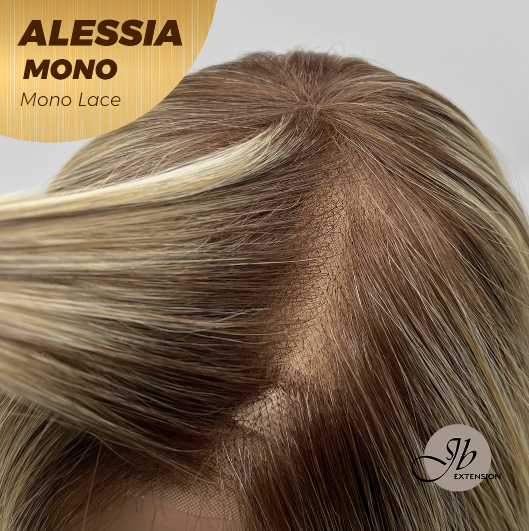 [PRE-ORDER] JBEXTENSION ALESSIA MONO Monofilament Handmade Wig 6X5 Full Monofilament Hand Tied Top Wig 10 Inches Bob Cut Mix Blonde Mono Lace Wig Glueless Wig ALESSIA MONO【BENDY EAR TABS】 Alexwigs