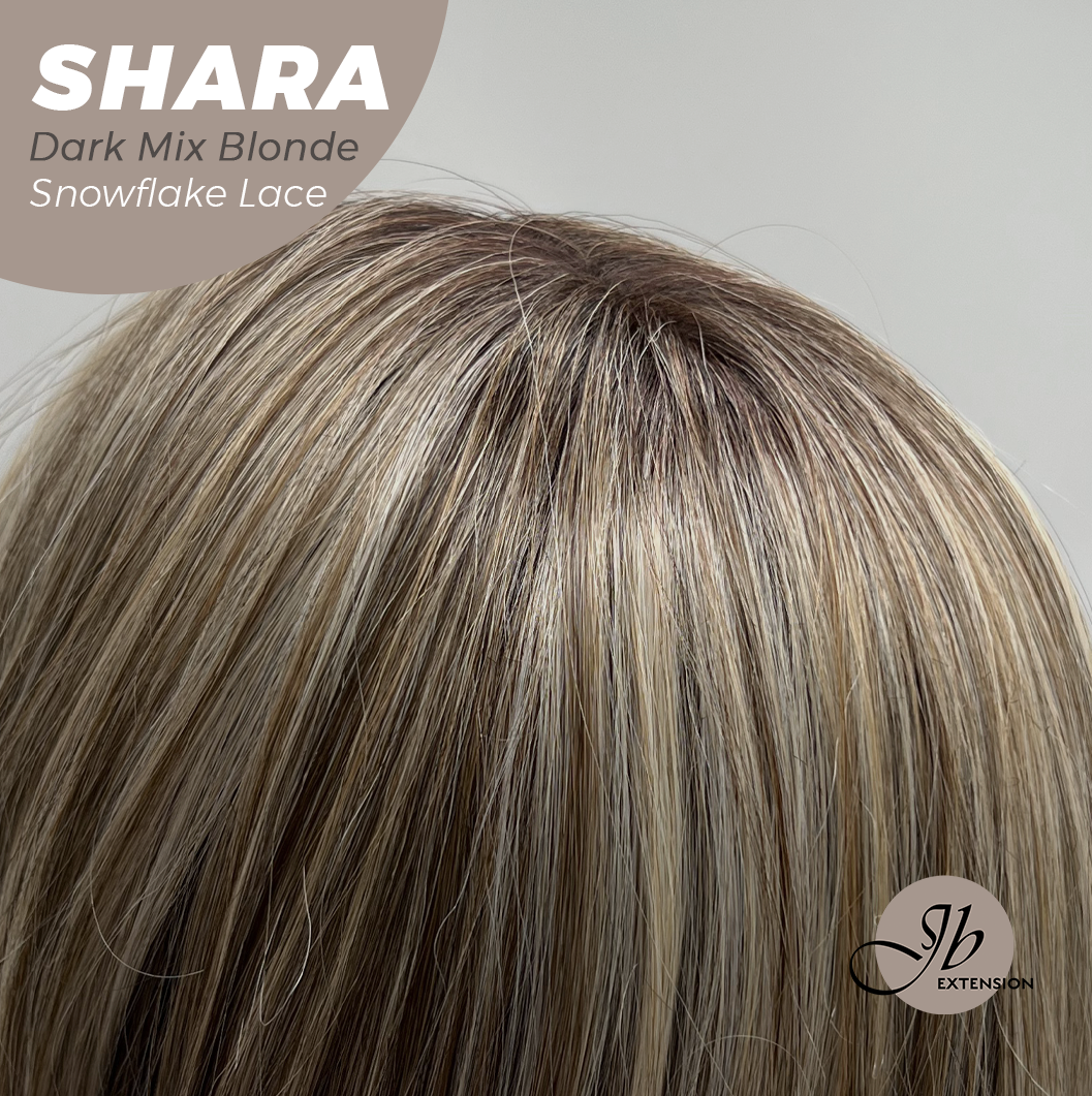[PRE-ORDER] JBEXTENSION 17 Inches Curly Dark Mix Blonde Pre-Cut T Part Snowflake Lace Frontlace Glueless Wig SHARA DARK MIX BLONDE【BENDY EAR TABS】 Alexwigs