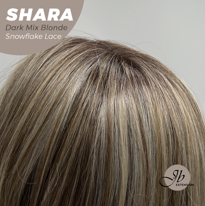 [PRE-ORDER] JBEXTENSION 17 Inches Curly Dark Mix Blonde Pre-Cut T Part Snowflake Lace Frontlace Glueless Wig SHARA DARK MIX BLONDE【BENDY EAR TABS】 Alexwigs