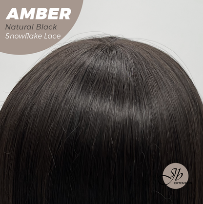 JBEXTENSION 21 Inches Straight Natural Black Pre-Cut T Part Snowflake Lace Frontlace Glueless Wig AMBER NATURAL BLACK【BENDY EAR TABS】 Alexwigs