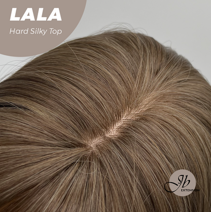 JBEXTENSION 25 Inches Scalpiana Brown with Blonde Highlight 3.5X4 Hard Silky Top Natural Scalp Effect Wig With Bangs LALA Alexwigs