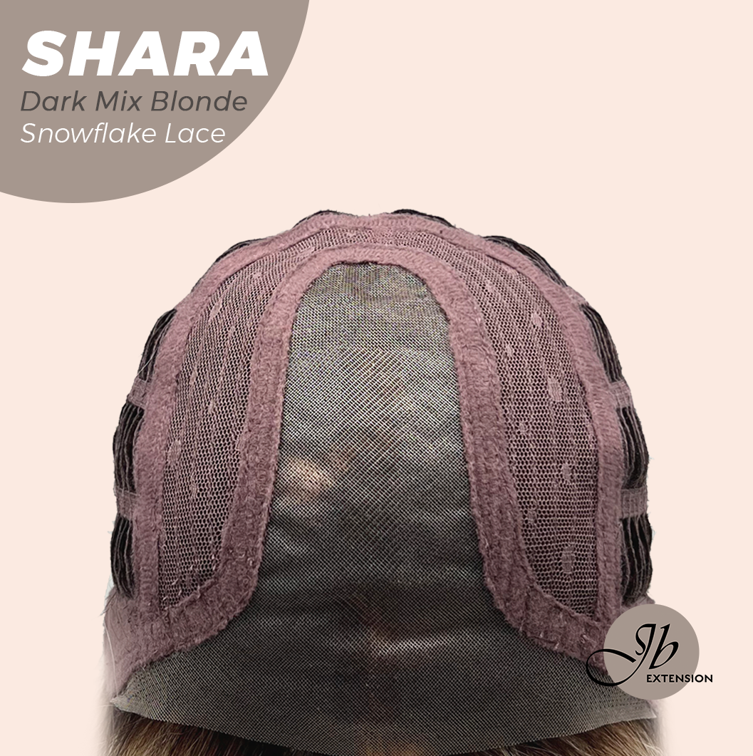 [PRE-ORDER] JBEXTENSION 17 Inches Curly Dark Mix Blonde Pre-Cut T Part Snowflake Lace Frontlace Glueless Wig SHARA DARK MIX BLONDE【BENDY EAR TABS】 Alexwigs