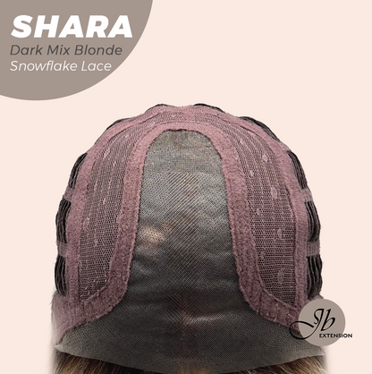 [PRE-ORDER] JBEXTENSION 17 Inches Curly Dark Mix Blonde Pre-Cut T Part Snowflake Lace Frontlace Glueless Wig SHARA DARK MIX BLONDE【BENDY EAR TABS】 Alexwigs