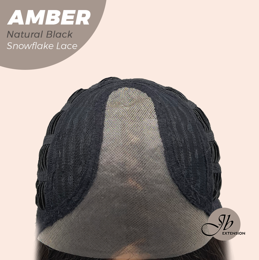 JBEXTENSION 21 Inches Straight Natural Black Pre-Cut T Part Snowflake Lace Frontlace Glueless Wig AMBER NATURAL BLACK【BENDY EAR TABS】 Alexwigs