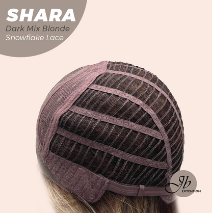 [PRE-ORDER] JBEXTENSION 17 Inches Curly Dark Mix Blonde Pre-Cut T Part Snowflake Lace Frontlace Glueless Wig SHARA DARK MIX BLONDE【BENDY EAR TABS】 Alexwigs