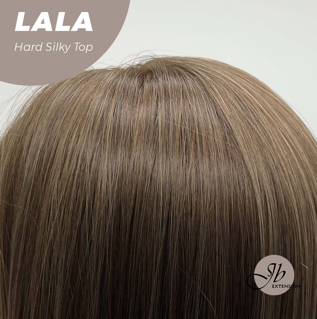 JBEXTENSION 25 Inches Scalpiana Brown with Blonde Highlight 3.5X4 Hard Silky Top Natural Scalp Effect Wig With Bangs LALA Alexwigs